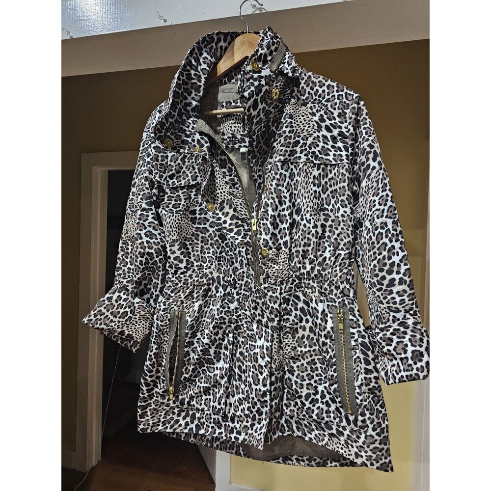 Tyler Boe Womens Newport S Rain Slicker Jacket Leopard Animal Print w Hood